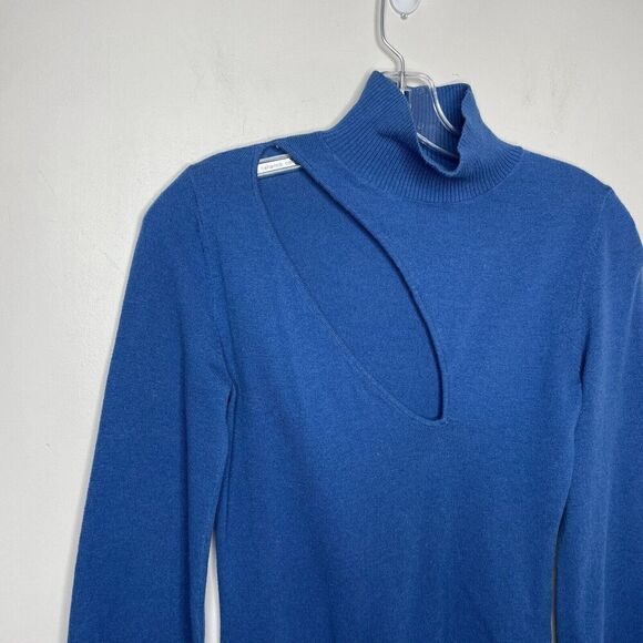 NICHOLAS Sweater Womens XS Blue Wool Cotton Cutout Pullover Turtleneck Allyah - Picture 3 of 12